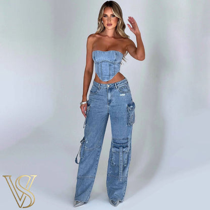 Low Rise Wide Leg Cargo Jeans