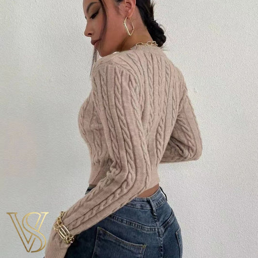 Cropped Cable Knit Sweater