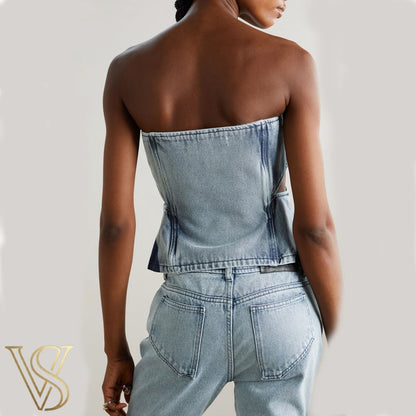 Asymmetric Patchwork Denim Set