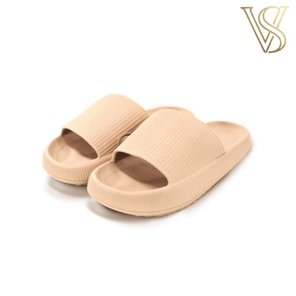 Neutral beige platform slides featuring a soft, cushioned footbed and seamless design, a versatile staple for the vstyles collection.