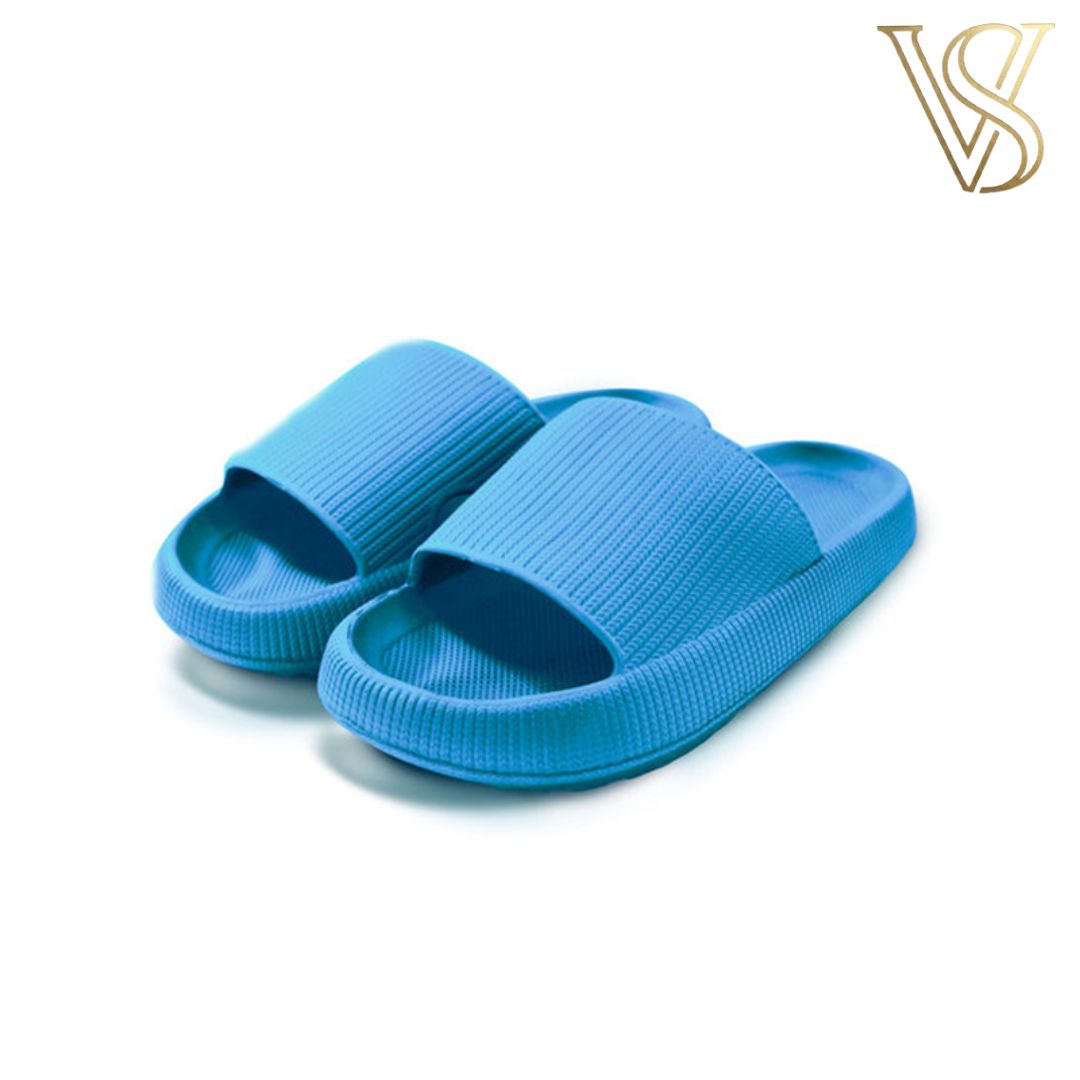 Vibrant royal blue platform slides featuring a textured anti-slip sole and comfortable wide strap design by vstyles.
