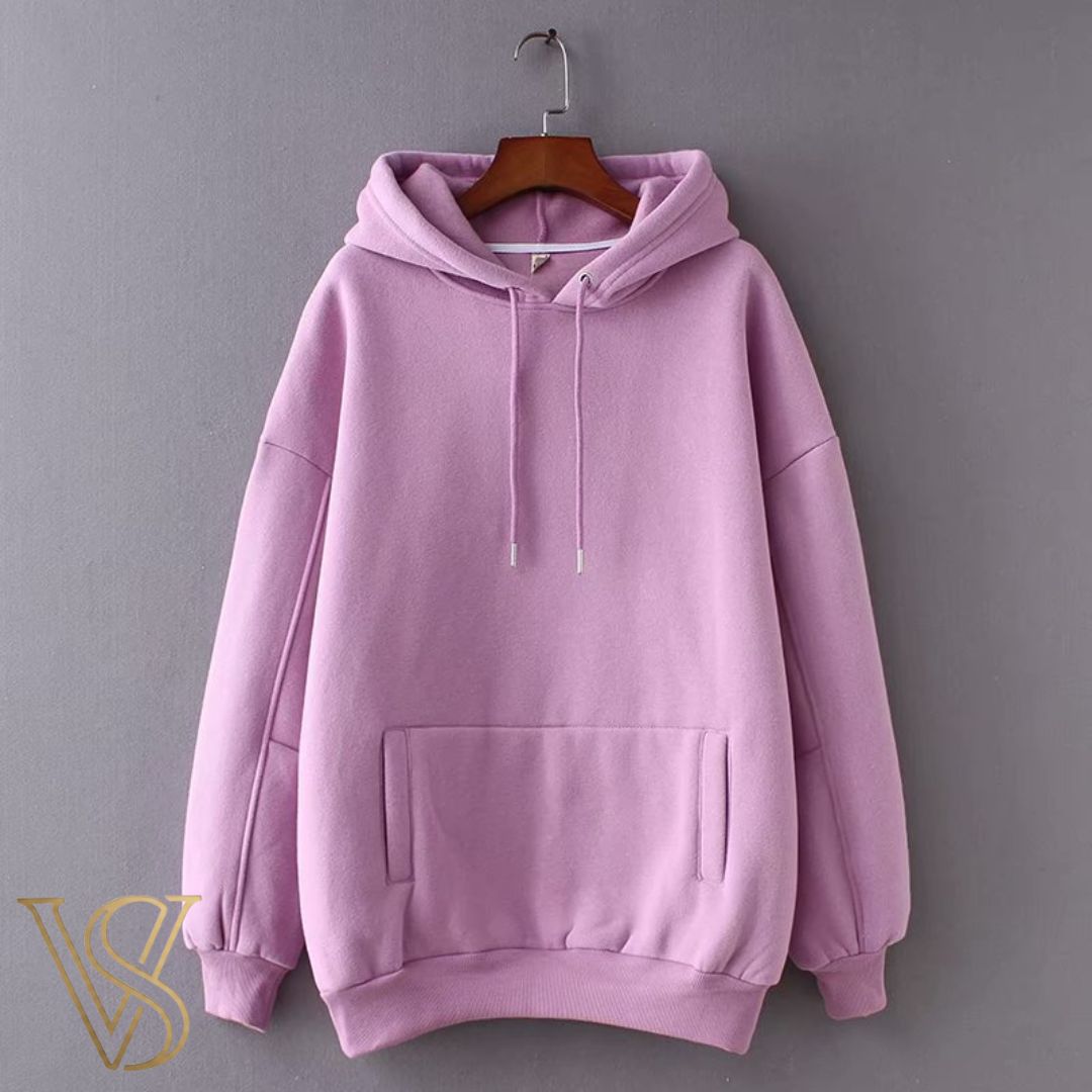 Elegant lavender oversized hoodie with drop shoulders and a front pocket, perfect for a cozy yet stylish vstyles look.