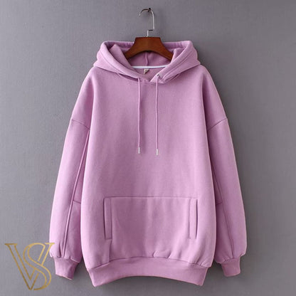 Elegant lavender oversized hoodie with drop shoulders and a front pocket, perfect for a cozy yet stylish vstyles look.