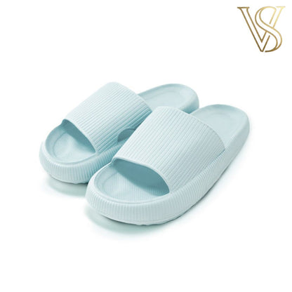 Light blue seamless cloud slides with a thick platform and breathable open-toe design, ideal for summer comfort at vstyles.