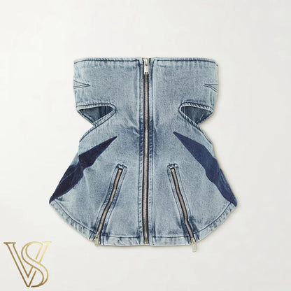 Asymmetric Patchwork Denim Set