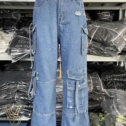 Low Rise Wide Leg Cargo Jeans